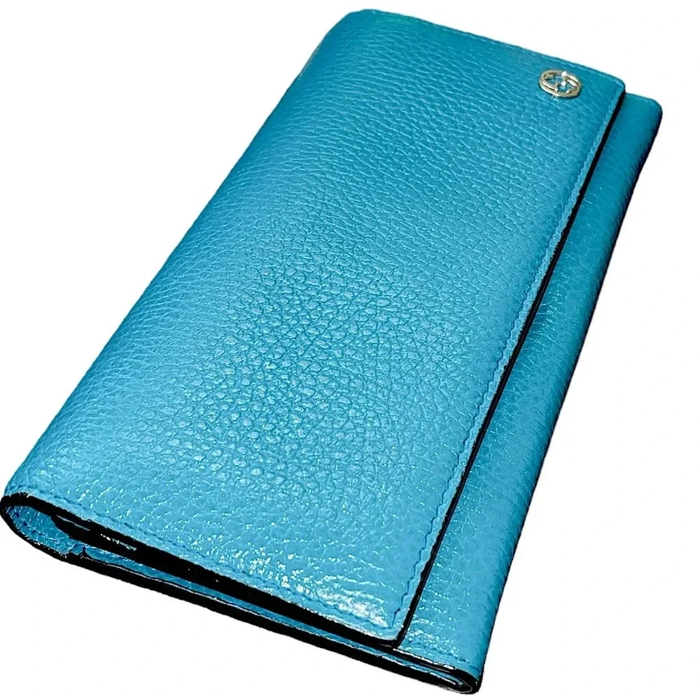 🩵GUCCI Turquoise Blue GG Calfskin Continental Wallet